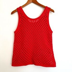 Madewell Red Knit Crochet Tank Sweater Top Size Medium